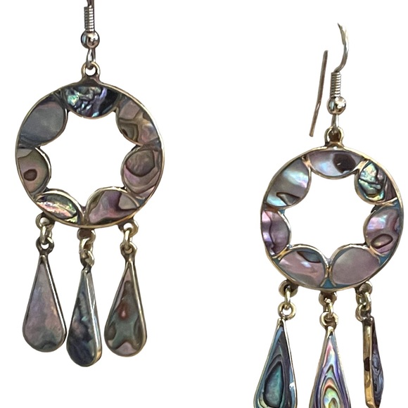 Vintage 80s Alpaca shell silver Mexico Dangle earrings - Picture 6 of 7